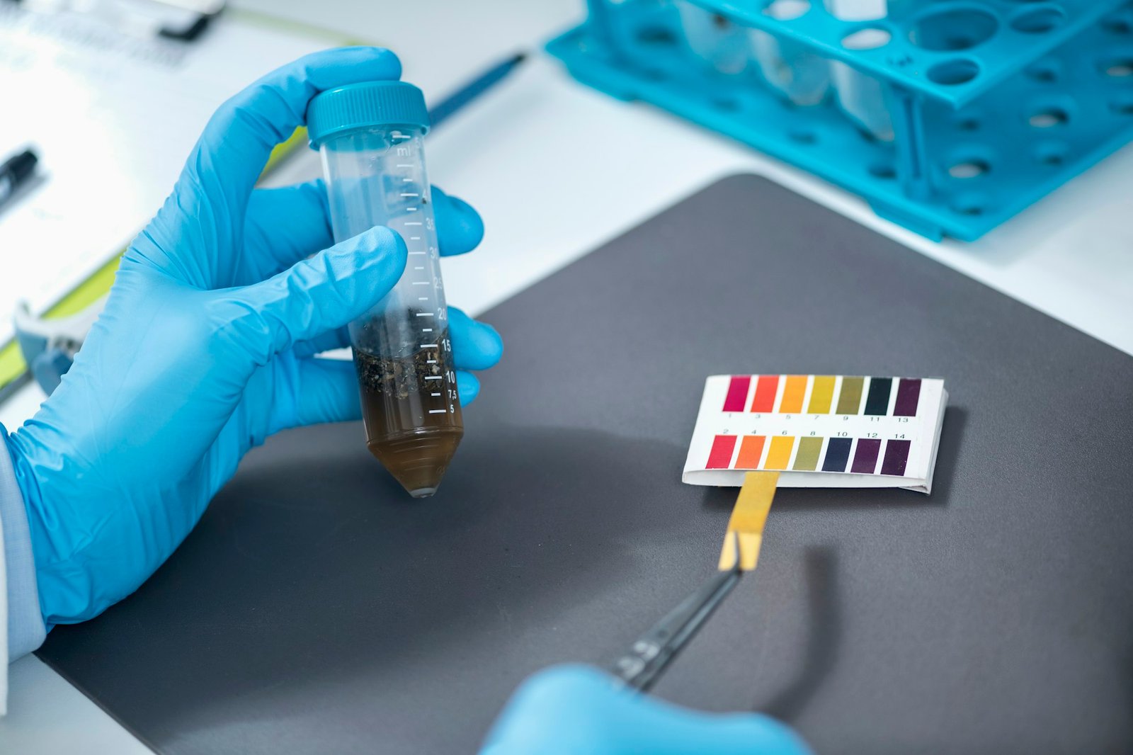 Agrochemical examination of agriculture sample in laboratory.